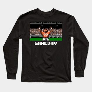 Orange and White Football Gameday Retro 8 Bit Linebacker Long Sleeve T-Shirt